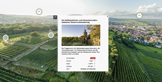 Touransicht mit Touren-Popup aus der DataHub-Integration